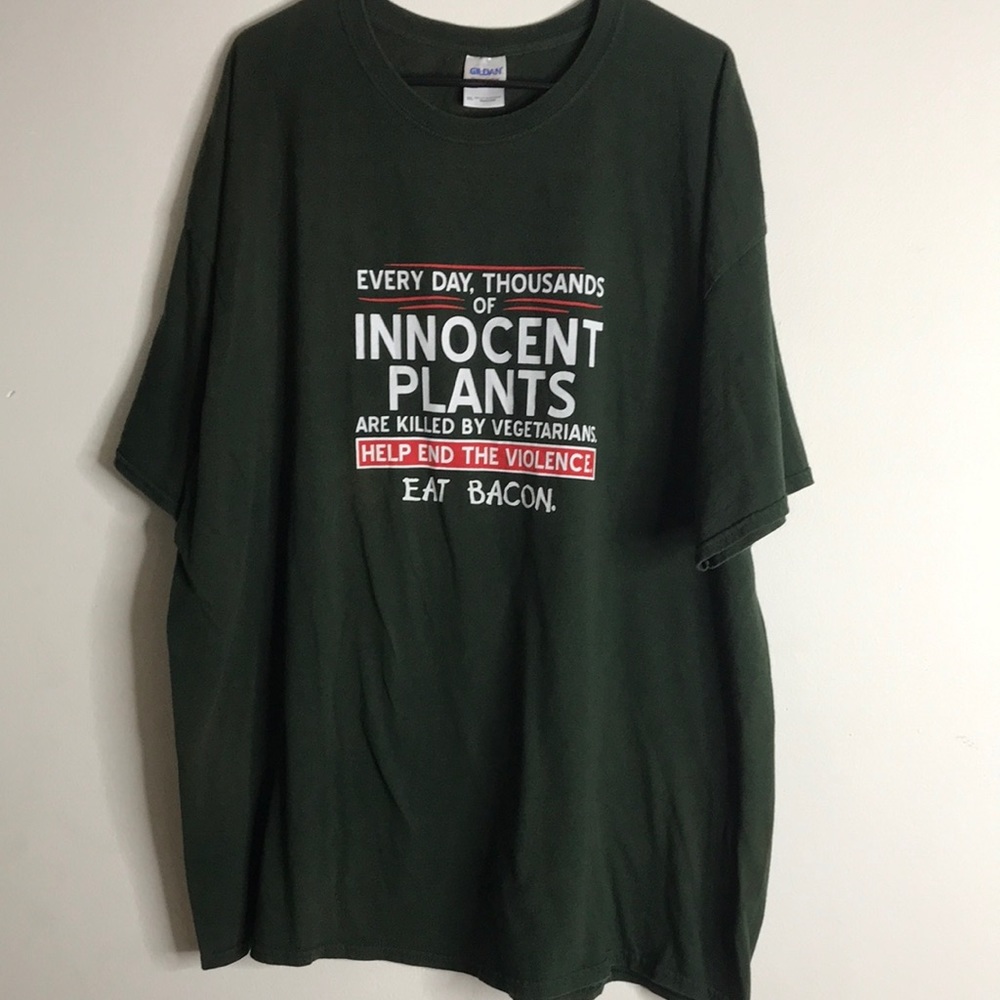 Eat bacon save the plants funny T-shirt size XL